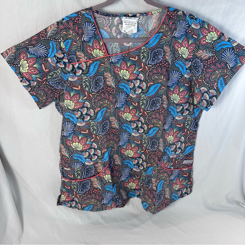 UA Scrubs Women’s XL Floral Print Scrub Top 🌸💙🩺